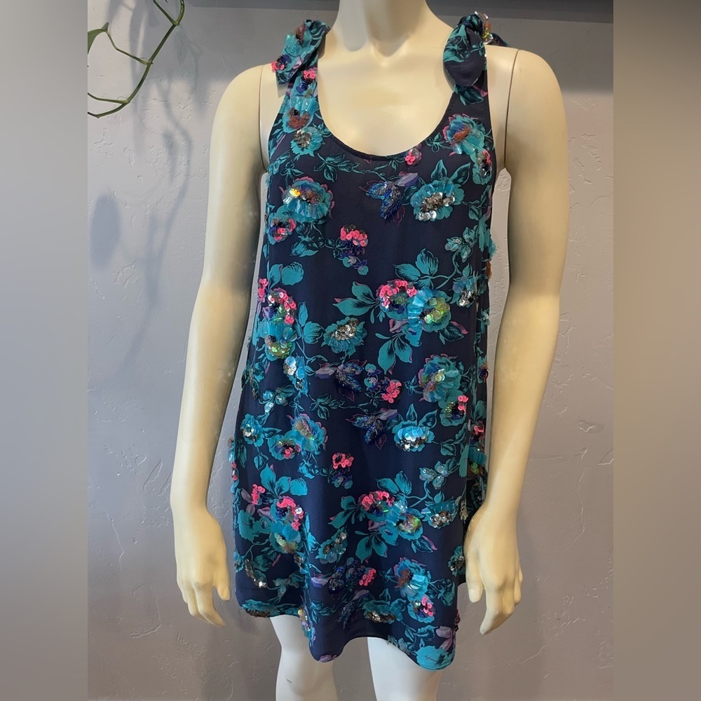 Women’s 100% silk embellished, Rebecca Taylor Razorback shift dress size 2
